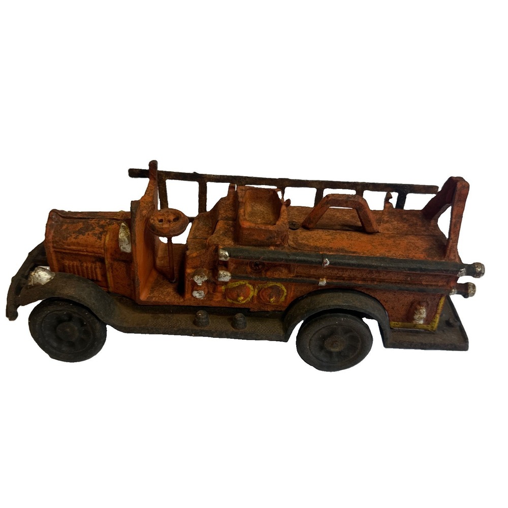 Vintage Fire Truck-Cast Iron Hook & Ladder w/ Ladder Patina